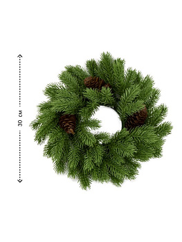 Венок новогодний 30см с шишками светло-зеленый 000000000001228773