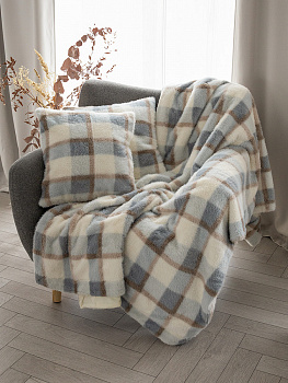 Плед 200x220см DE'NASTIA Mink 2 слоя бежевый/голубой полиэстер 000000000001231167