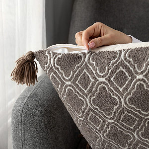 Наволочка декоративная 45х45см DE'NASTIA тафтинг барокко на молнии с кисточками коричневый полиэстер/хлопок/вискоза 000000000001226981