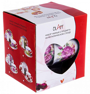 Набор чайн 4шт2 чашки 220мл/2блюдца фарфор Рассвет металличейский стенд  подарочная упаковка Флора Olaff 124-01068 000000000001197825