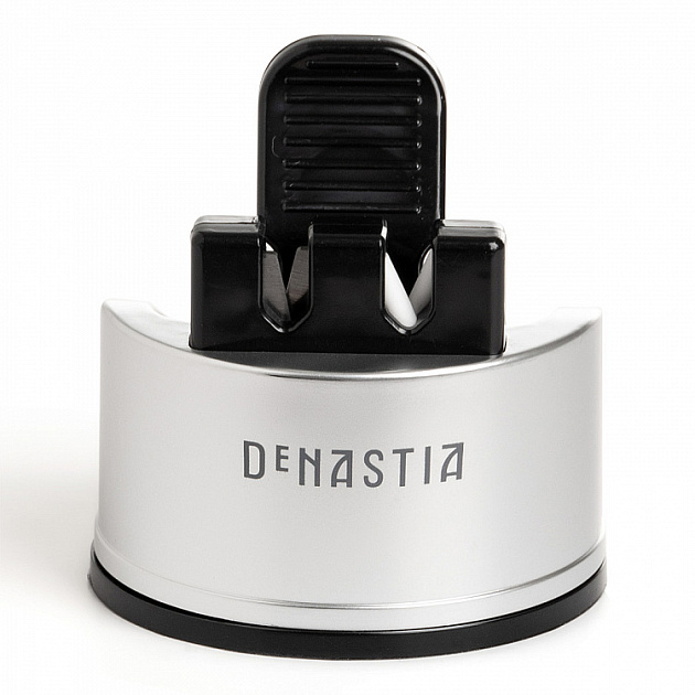 Точилка для ножей 6x6x6,5см DE'NASTIA с вакуумным креплением двухэтапная заточка черный вольфрамовая сталь/керамика/полипропилен 000000000001225976