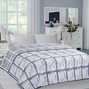 Покрывало 200x240см DE'NASTIA штрихи 3слоя синее жаккард 55%хлопок 45%полиэстер 000000000001207692