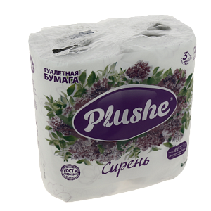 Туалетная бумага Plushe Deluxe Light Сирень 4 рулона по 15м трёхслойная арома бело-фиолетовая 3012 000000000001202576