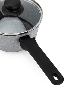 Ковш 1,3л CASTA стеклянная крышка серый мрамор антипригарное покрытие бакелитовая ручка литой алюминий 000000000001229148