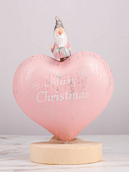 Украшение декоративное Гном на сердце 12,5х9х18,5см розовый дерево 000000000001208283