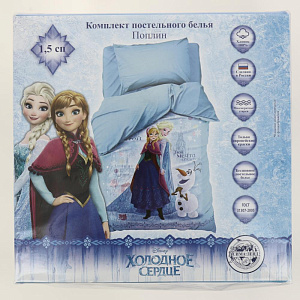 Комплект постельного белья 1,5-спальный Холодное сердце пододеяльник143х215см простыня150х214см наволочки50х70см-1шт 125гр поплин 100% хлопок 000000000001206743