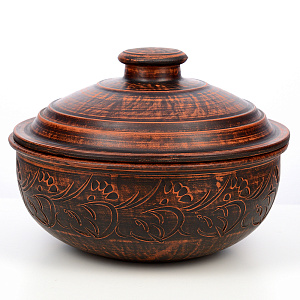 Жаровня 2,5л с крышкой дымленая керамика 000000000001211406