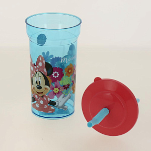 Стакан пластиковый 460мл с соломинкой и крышкой прозрачный Минни Маус Цветы Stor 265197/14508 000000000001193184