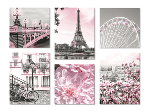 Картина на холсте (канвас) 82х120см комплект из 6-ти частей Париж 000000000001214950