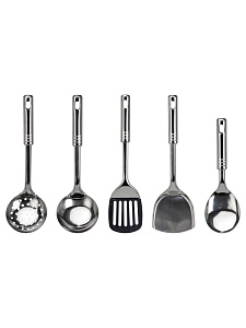 Набор кухонных принадлежностей 5 предметов (половник 35см,шумовка 35см,ложка поварская 14,5см,лопатка 35см,лопатка с прорезями 35см) нержавеющая сталь 000000000001229375