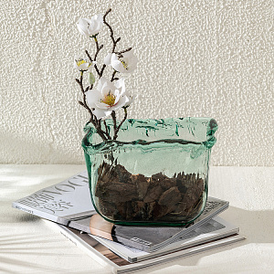 Ваза декоративная 11x19x14см DE'NASTIA Египет волнистый край прозрачный стекло 000000000001225004