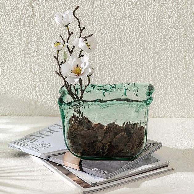 Ваза декоративная 11x19x14см DE'NASTIA Египет волнистый край прозрачный стекло 000000000001225004