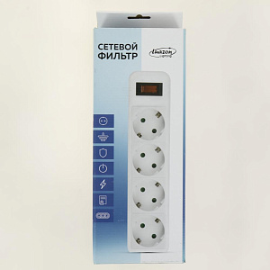 Фильтр сетевой 5м 4 розетки LUAZON LIGHTING 2200Вт 10А 220В белый 000000000001205715
