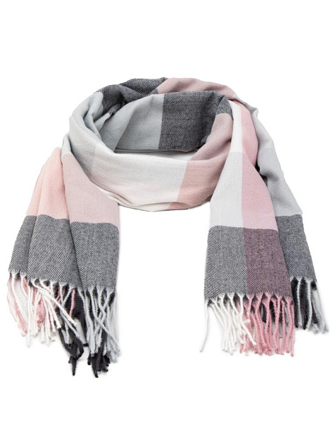 Палантин 70х180см клетка розовый полиэстер 000000000001229217