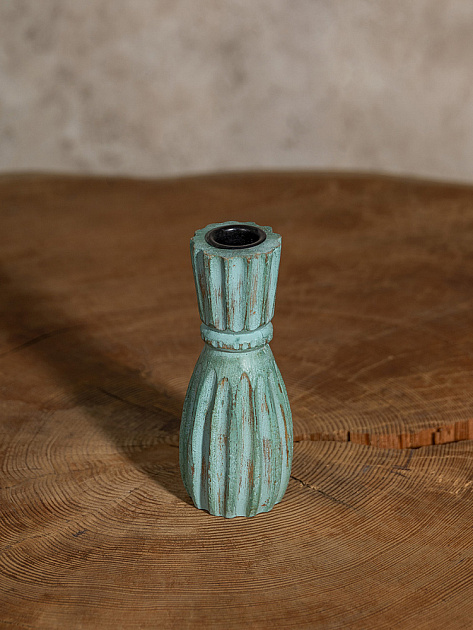 Подсвечник 5x5x13см DE'NASTIA бирюзовый дерево манго 000000000001230455