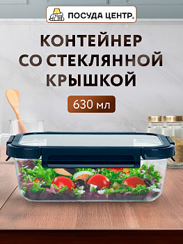 Контейнер 630мл 17,6х13,2х6,4см прямоугольный синяя крышка боросиликатное стекло 000000000001220356