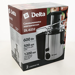 Соковыжималка электрическая DELTA 600Вт. Объем контейнера для мякоти 1200мл. Черный с серебристым. Фильтр и ножи из нержавеющей стали. 0R-00004839 000000000001205345