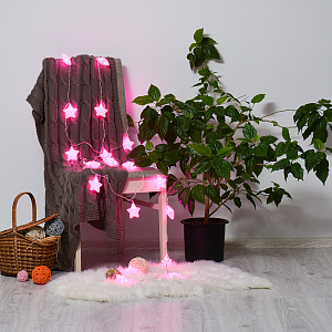 Гирлянда электрическая 5м(+5м шнур) 20 LED ламп VEGAS Нить Звездочки розовый свет прозрачный провод 220v 000000000001214523