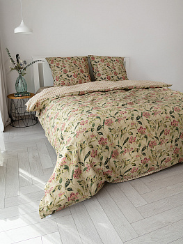 Комплект постельного белья1,5спDE'NASTIA(пододеяльник145х210смПростыня150х215смНаволочки70x70см2шт)VisionЦветы/ОрнаментЗеленыйТемно-розовыйЖатыйХлопок 000000000001227505