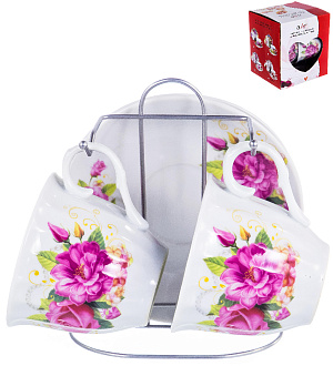 Набор чайн 4шт2 чашки 220мл/2блюдца фарфор Рассвет металличейский стенд  подарочная упаковка Флора Olaff 124-01068 000000000001197825