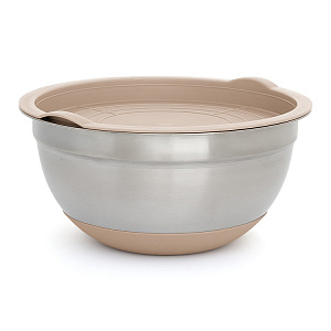 Миска для приготовления 2,4л 22см DE'NASTIA с крышкой бежевый нержавеющая сталь/силикон 000000000001219651