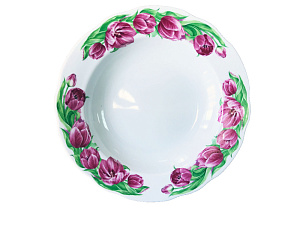 Тарелка фарфор суповая 240 мм супадкий край Розовые тюльпаны бортовые,093062 000000000001193485