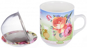 Кружка заварочная 350мл OLAFF Ваза с цветами металл сито подароч упаковка фарфор 000000000001184646