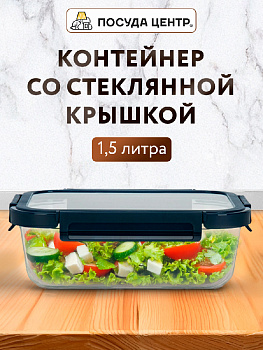 Контейнер 1,5л 23х17,5х7,6см прямоугольный синяя крышка боросиликатное стекло 000000000001220358