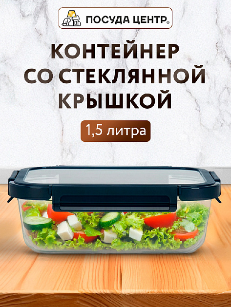 Контейнер 1,5л 23х17,5х7,6см прямоугольный синяя крышка боросиликатное стекло 000000000001220358