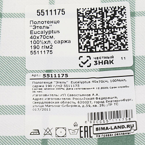 Полотенце 40х70см Этель Eucalyptus клетка саржа 190гр 100%хлопок 000000000001206660