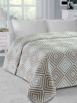 Покрывало 200х240см DE'NASTIA ромб большой 3слоя бежевое жаккард 55%хлопок 45%полиэстер 000000000001201611