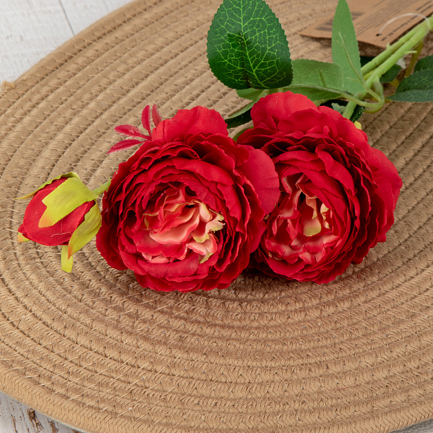 Цветок искусственный Чайная роза 3 бутона 61см красная 000000000001218339