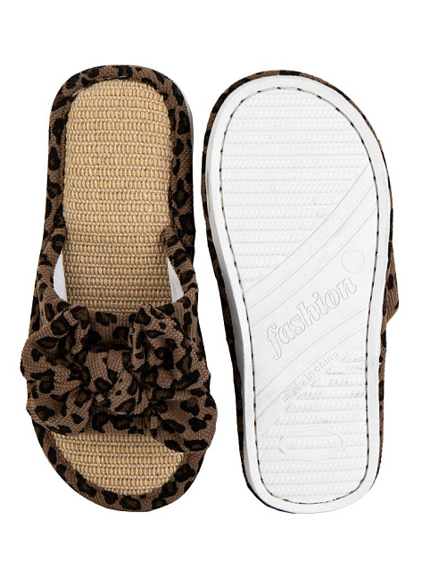 Тапочки домашние 36-37женские открытые леопардовый бант коричневый полиэстер/ПВХ 000000000001228899