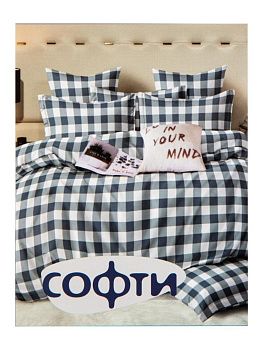 Комплект постельного белья 1,5сп 70х70см-2шт СОФТИ Клетка синяя полиэстер/хлопок 000000000001227683