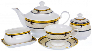 Набор чайный фарфор 16шт 6чашек250мл+6блюдец+чайник+сах-ца+подставка под чайные пакетики+блюдо для лимона подарочная упаковка АГЛАЯ 000000000001193936