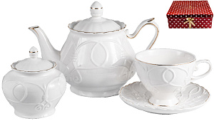 Набор чайный фарфор 14шт 6чашек 220мл+6 блюдец+чайник 1000мл+сахарница 400мл подарочная упаковка КЛИО Balsford 101-30039 000000000001193994
