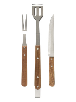 Набор для барбекю 3 предмета (вилка+нож+щипцы) DE'NASTIA в тканевом чехле коричневый нержавеющая сталь 000000000001218765