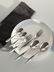 Набор столовых приборов 6 предметов (ложка чайная 2шт, ложка столовая 2шт, вилка столовая 2шт) DE'NASTIA Версаль серебристый глянец нержавеющая сталь 000000000001229645