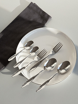 Набор столовых приборов 6 предметов (ложка чайная 2шт, ложка столовая 2шт, вилка столовая 2шт) DE'NASTIA Версаль серебристый глянец нержавеющая сталь 000000000001229645