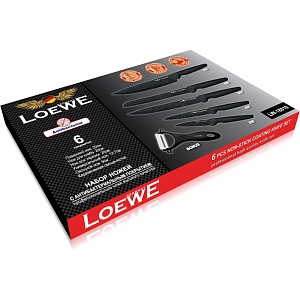 Набор ножей 6 предметов (поварской20см, для хлеба20см, для нарезки20см, универсальный12,7см, овощной9см, овощечистка) LOEWE черный нержавеющая сталь 000000000001218626