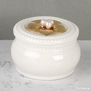 Шкатулка декоративная 8х8х6,5см белый/золото керамика 000000000001210763