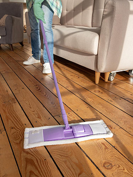 Швабра с телескопической ручкой 70-130см LUCKY с плоской скрабирующей насадкой сиреневая сталь полипропилен полиэстер 000000000001210353