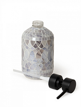 Диспенсер для жидкого мыла 350мл 7,4x7,4x17см DE'NASTIA мозаика мрамор-серый стекло/пластик 000000000001229622