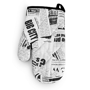 Набор кухонный (рукавица 18х26см + прихватка 17х17см) LUCKY Газета черно-белая хлопок 100% 000000000001218575