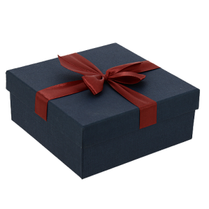 Коробка 17x17x7см подарочная с бантом Рогожка синий/красная лента 000000000001205124