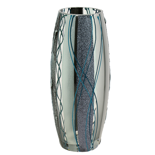Ваза стеклянная с ручным рисунком, дизайн Danuta Kotova, бочка высотой 26 см, пескоструйное матирование. 7736/250/sh112/1 000000000001191017