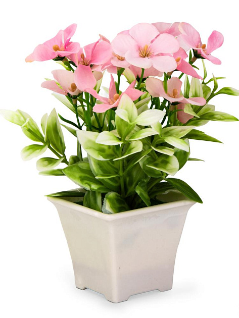 Цветок искусственный в кашпо Незабудка 16см розовый пластик 000000000001225660