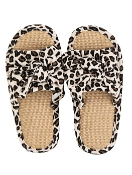 Тапочки домашние 38-39 женские открытые леопардовый бант молочный полиэстер/ПВХ 000000000001228903