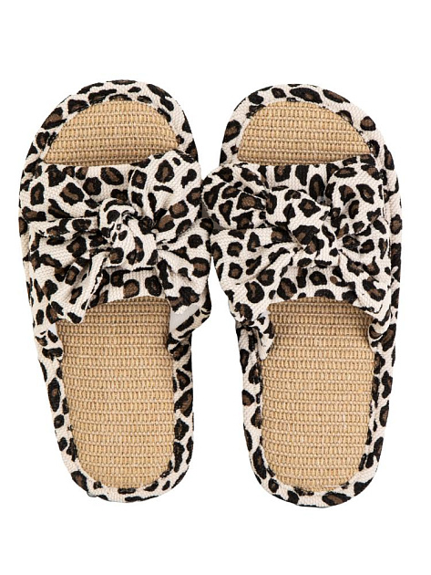 Тапочки домашние 38-39 женские открытые леопардовый бант молочный полиэстер/ПВХ 000000000001228903