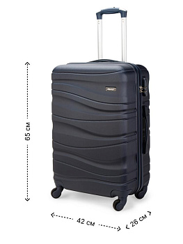 Чемодан на колесах M (42х26х65см) волна синий ABS 000000000001226521